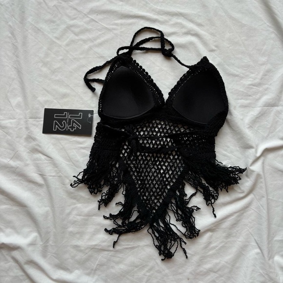 new with tags macy’s festival bohemian black crochet open back top - Picture 3 of 3